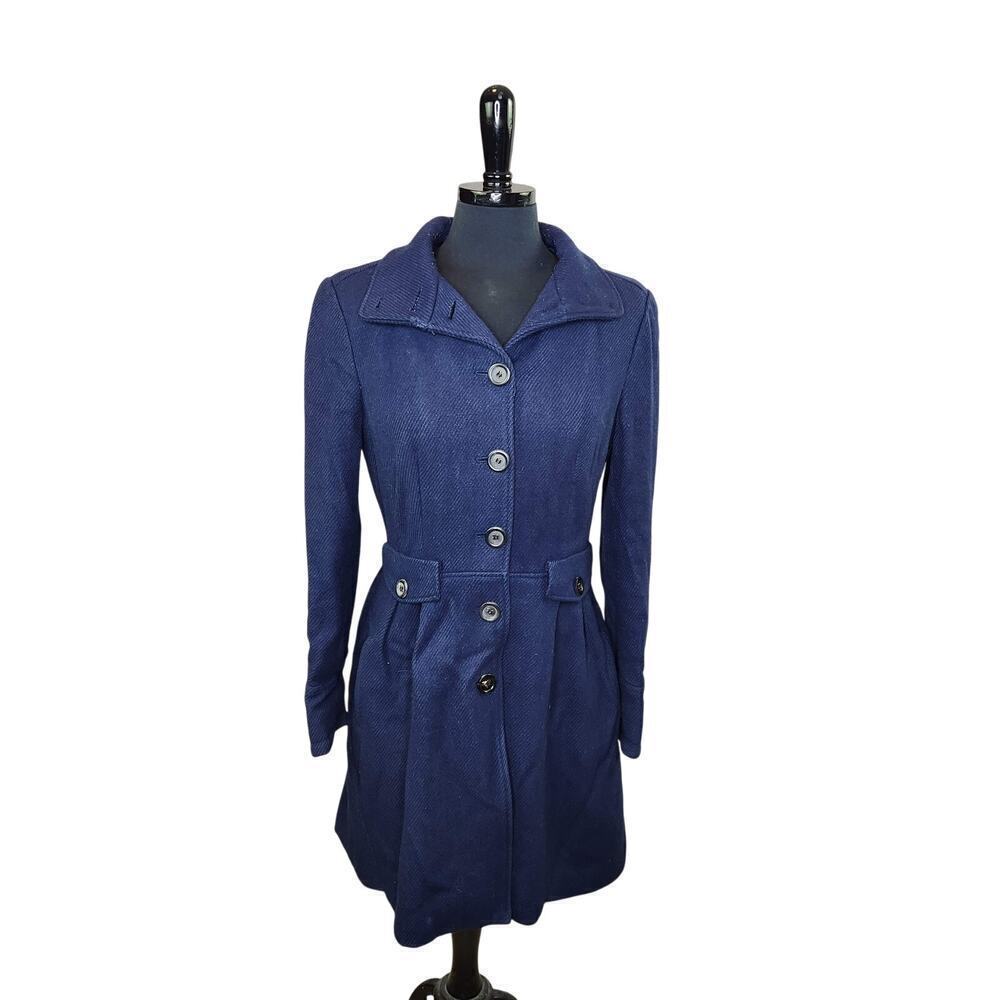 Mango Coat Blue Wool Viscose Classic Mid Length Size M